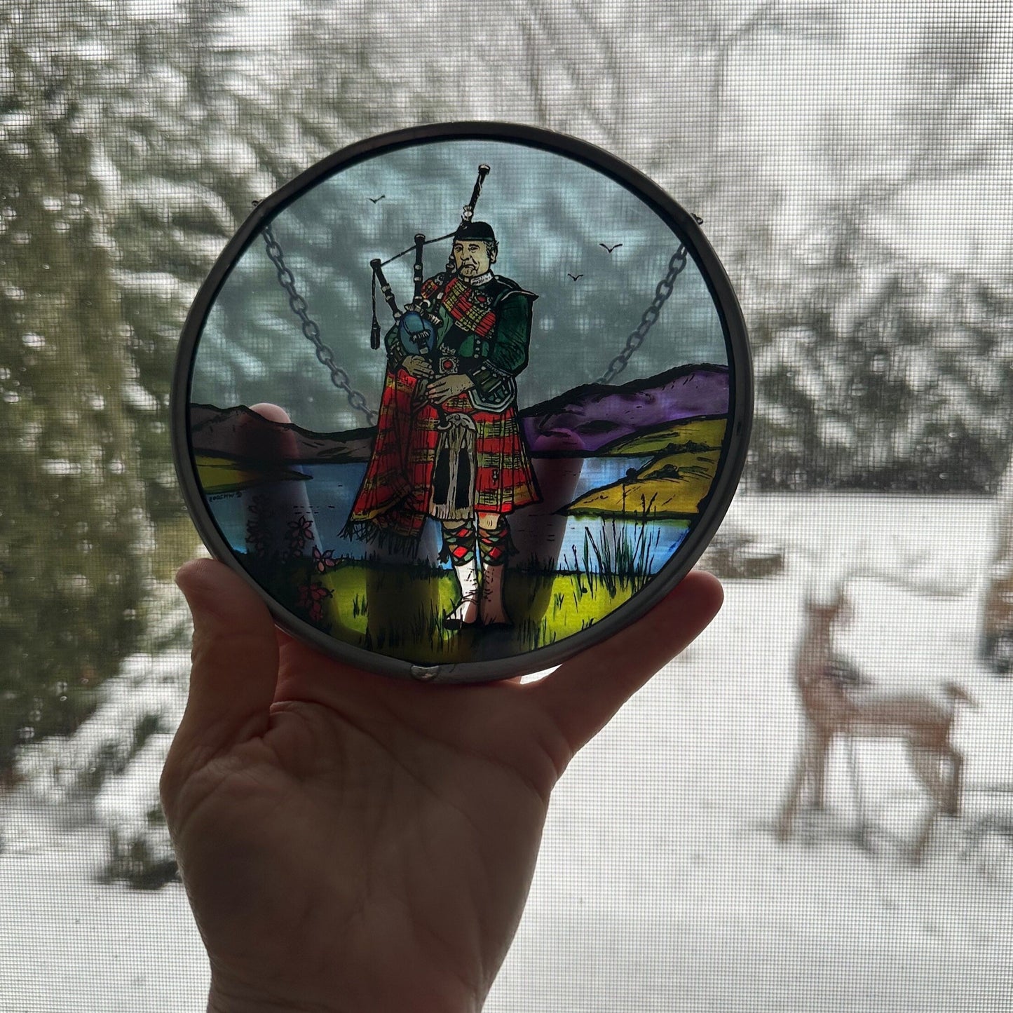 Bagpiper Wall Decor, Scottish Gift, Stained Glass Bagpipes, New Home Gift, Scotland Wedding Gift, Celtic Gift, Highland Bagpiper Gift