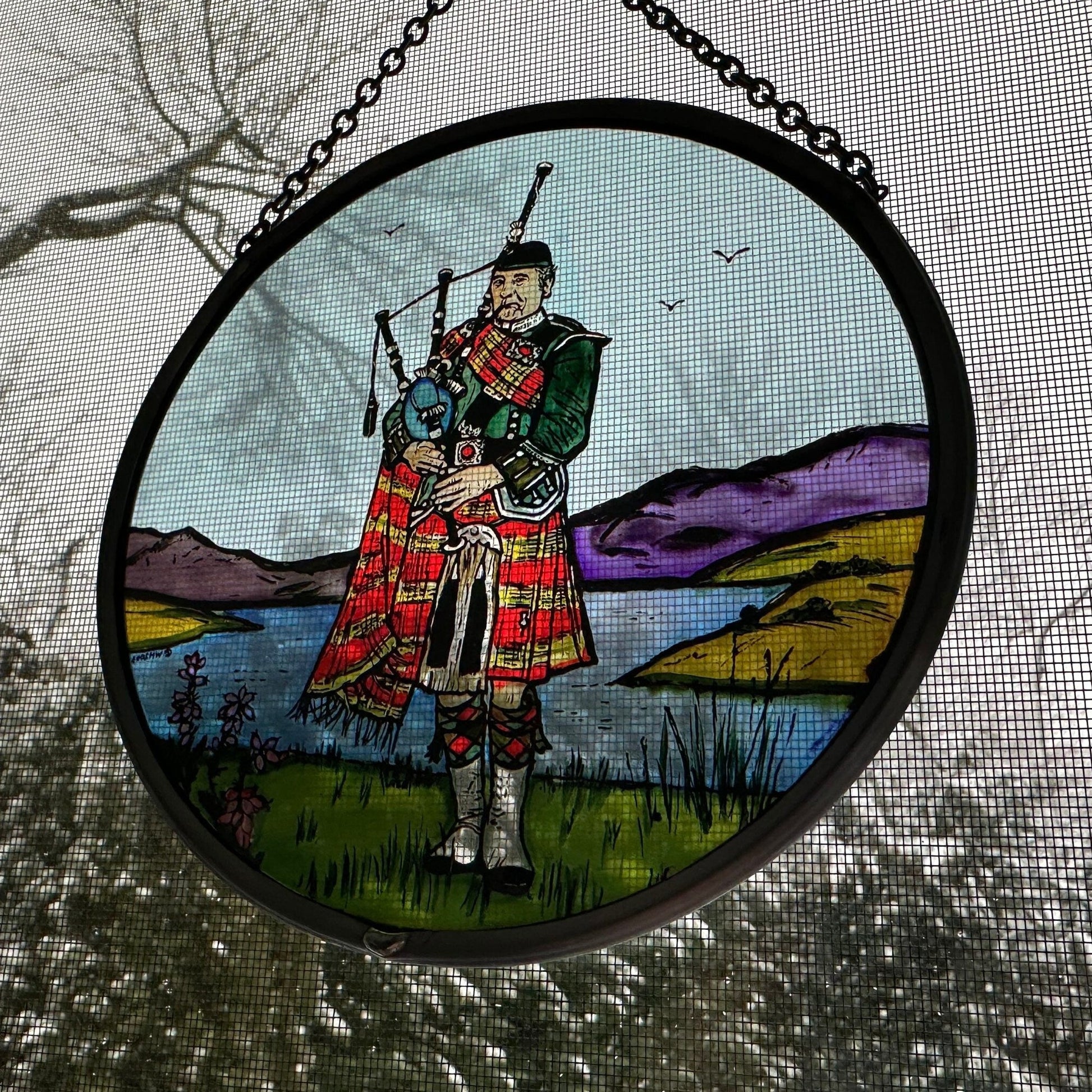 Bagpiper Wall Decor, Scottish Gift, Stained Glass Bagpipes, New Home Gift, Scotland Wedding Gift, Celtic Gift, Highland Bagpiper Gift