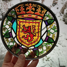 Load image into Gallery viewer, Scottish Lion Wall Decor, Scottish Thistle Gift, Scotland Stained Glass, New Home Gift, Scotland Wedding Gift, Celtic Gift, Sterling Castle
