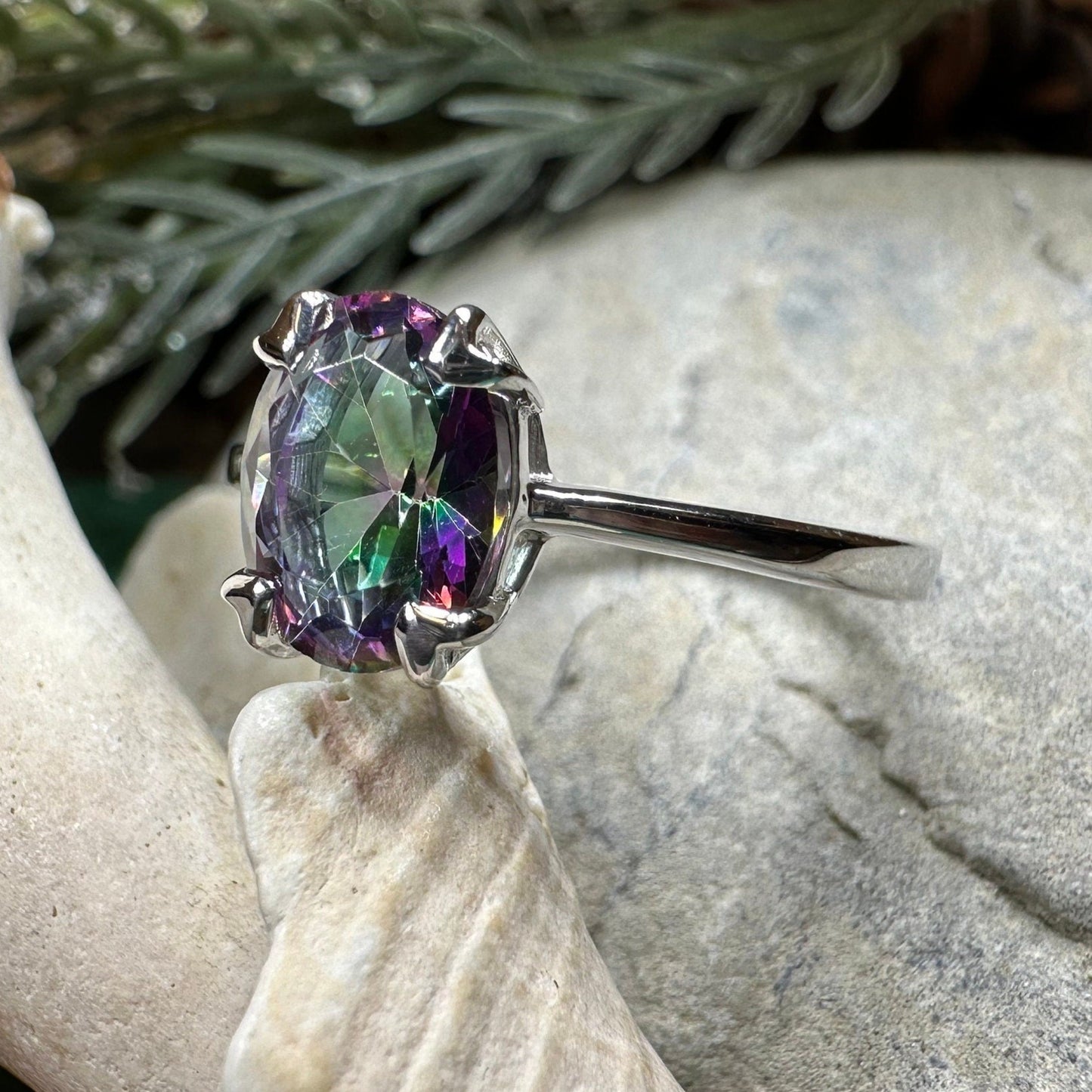 Mystic Topaz Engagement Ring, Celtic Ring, Statement Ring, Topaz Ring, Solitaire Ring, Anniversary Gift, Cocktail Ring, Wife Promise Ring