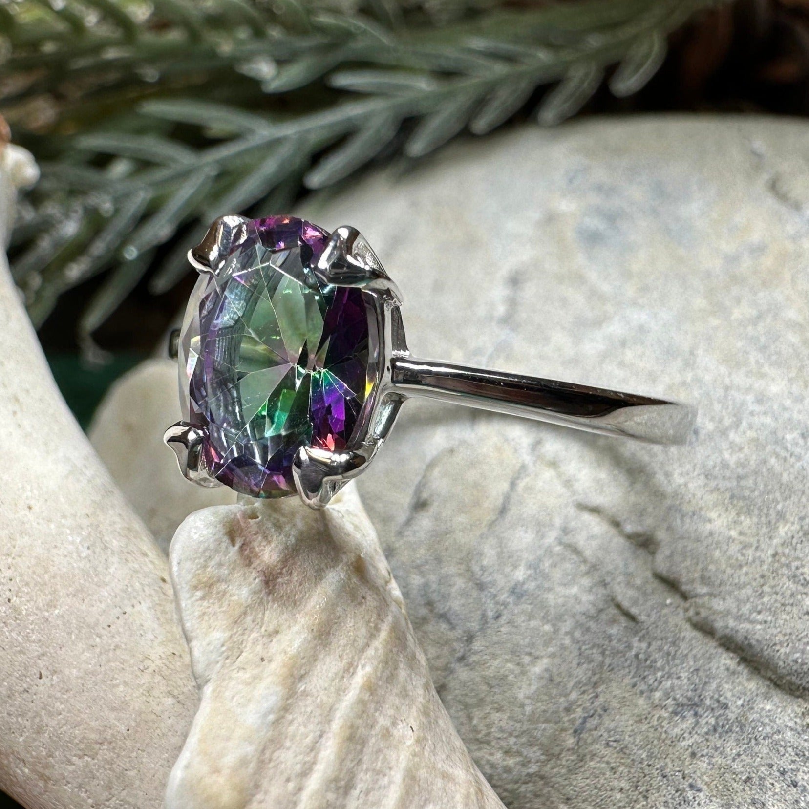 Mystic Topaz Engagement Ring, Celtic Ring, Statement Ring, Topaz Ring, Solitaire Ring, Anniversary Gift, Cocktail Ring, Wife Promise Ring