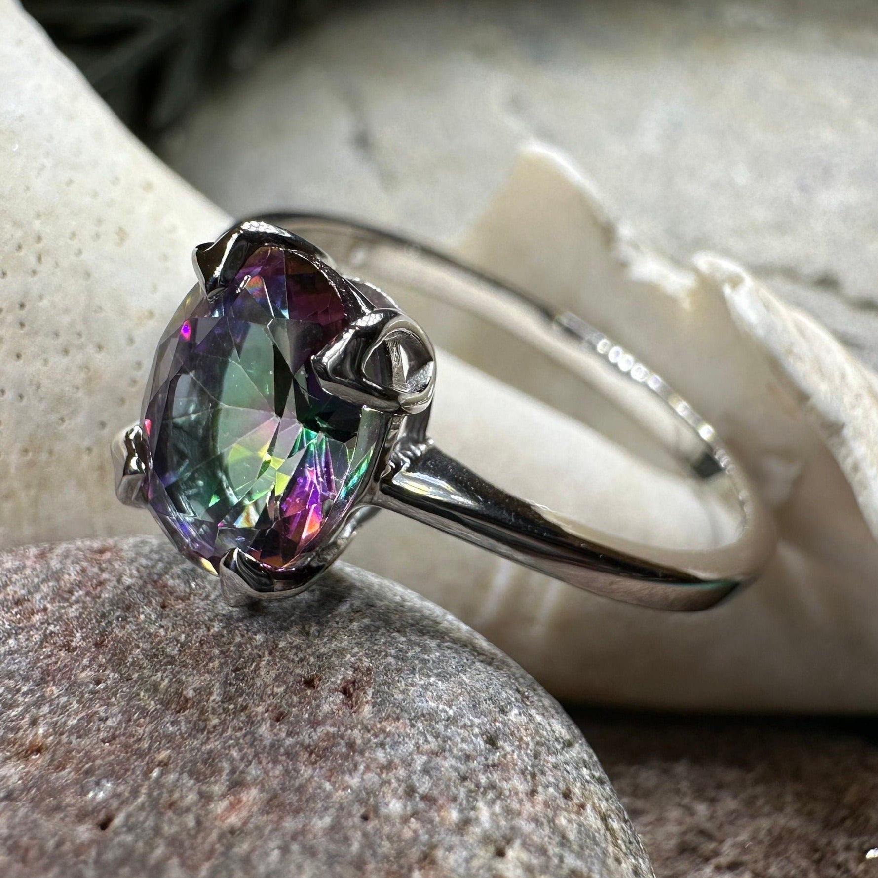 Mystic Topaz Engagement Ring, Celtic Ring, Statement Ring, Topaz Ring, Solitaire Ring, Anniversary Gift, Cocktail Ring, Wife Promise Ring