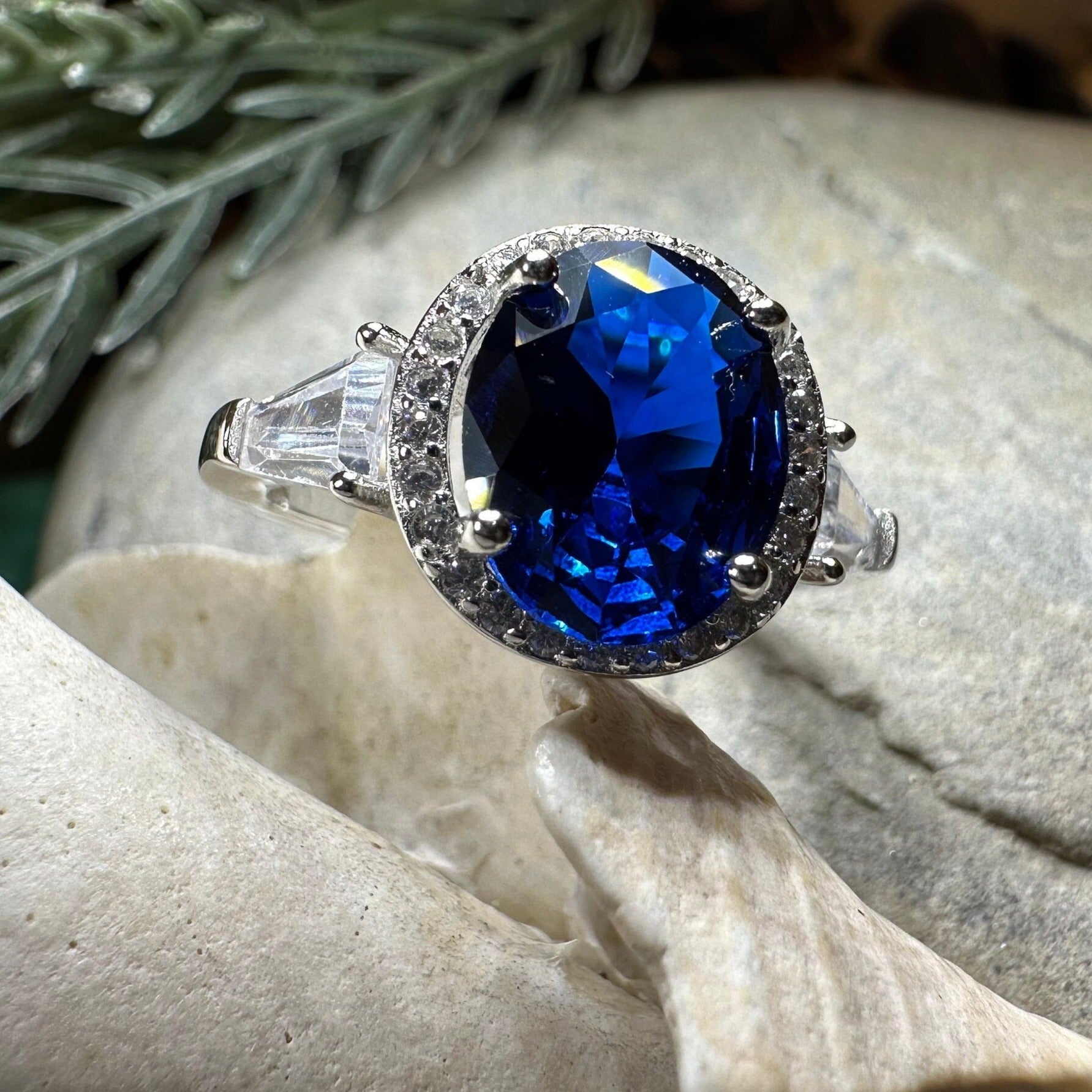 Sapphire Statement Ring, Engagement Ring, Large Blue Ring, Engagement Ring, Celtic Statement Ring, Anniversary Gift, Ladies Promise Ring