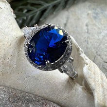 Load image into Gallery viewer, Sapphire Statement Ring, Engagement Ring, Large Blue Ring, Engagement Ring, Celtic Statement Ring, Anniversary Gift, Ladies Promise Ring
