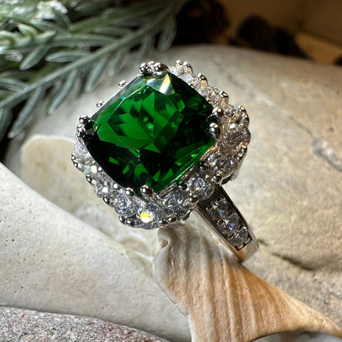 Load image into Gallery viewer, Irish Duchess Celtic Ring, Engagement Ring, Large Emerald Ring, Cocktail Ring, Celtic Statement Ring, Anniversary Gift, Ladies Promise Ring
