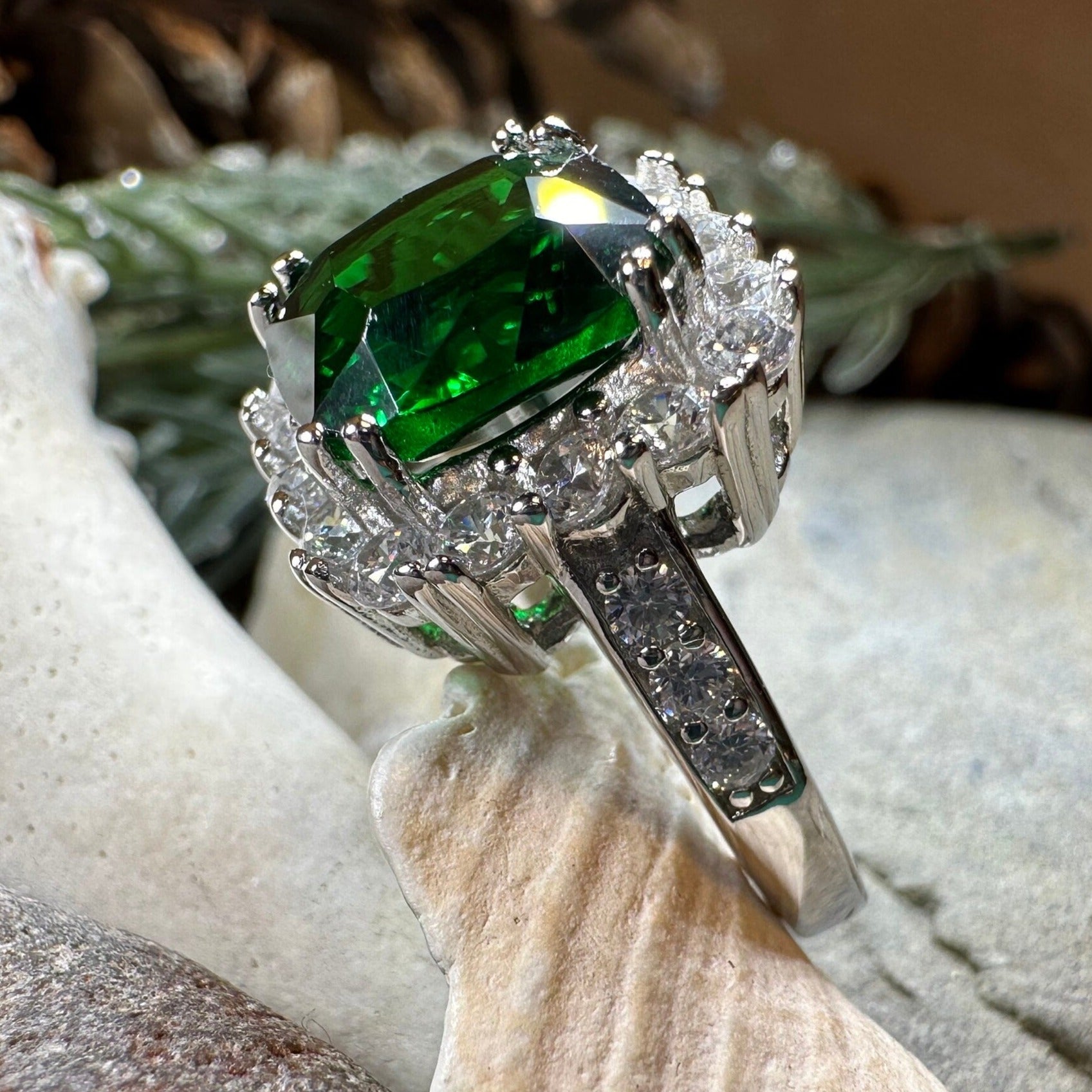 Irish Duchess Celtic Ring, Engagement Ring, Large Emerald Ring, Cocktail Ring, Celtic Statement Ring, Anniversary Gift, Ladies Promise Ring