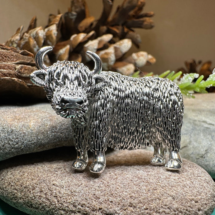 Highland Cow Brooch, Highland Coo, Scottish Pin, Anniversary Gift, Scotland Pin, Cow Lover Gift Cattle, Rancher, Silver Hairy Coo, Wife Gift