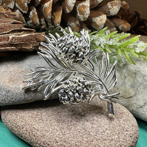 Load image into Gallery viewer, Pine Cone Brooch, Pine Pin, Nature Jewelry, Celtic Pin, Woodland Pin, Ladies Pin, Outlander Jewelry, Tree Jewelry, Wife Gift, Hiker Gift
