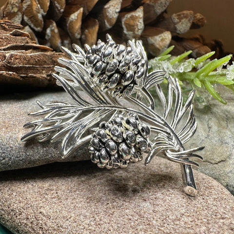 Load image into Gallery viewer, Pine Cone Brooch, Pine Pin, Nature Jewelry, Celtic Pin, Woodland Pin, Ladies Pin, Outlander Jewelry, Tree Jewelry, Wife Gift, Hiker Gift
