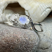 Load image into Gallery viewer, Moonstone Infinity Ring, Promise Ring, Engagement Ring, Celtic Jewelry, Anniversary Gift, Solitaire Ring, Boho Statement Ring, Cocktail Ring

