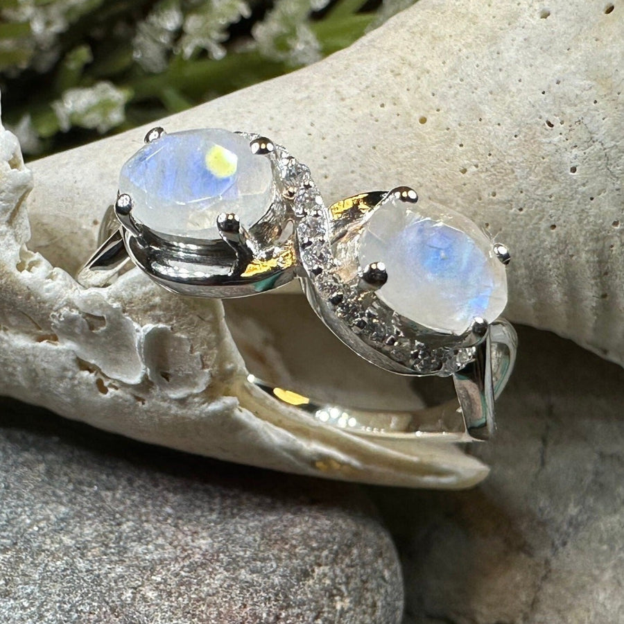Moonstone Infinity Ring, Promise Ring, Engagement Ring, Celtic Jewelry, Anniversary Gift, Solitaire Ring, Boho Statement Ring, Cocktail Ring