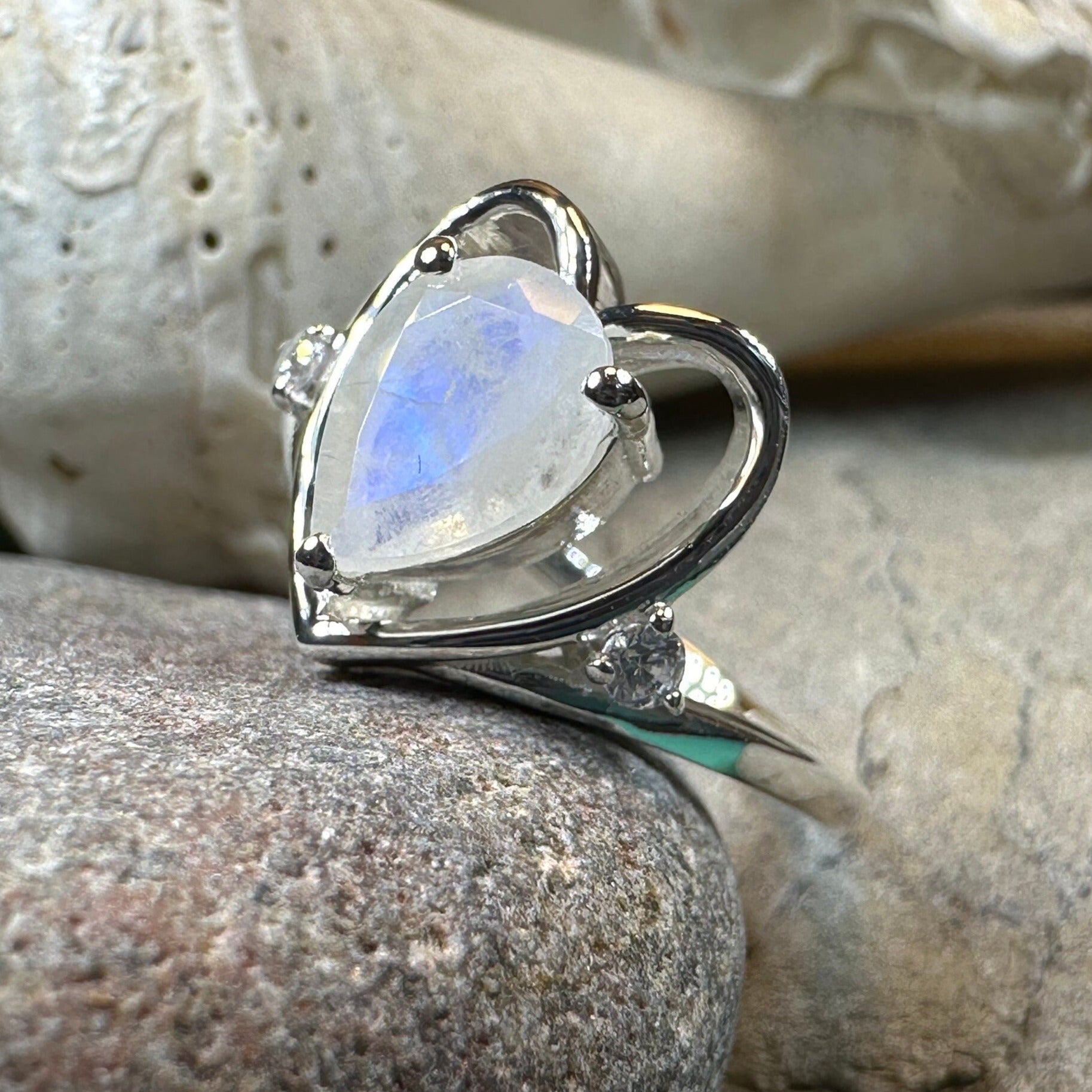 Moonstone Ring, Celtic Heart Ring, Boho Statement Ring, Promise Ring, Anniversary Gift, Celtic Knot Ring, Irish Ring, Mom Gift, Wife Gift