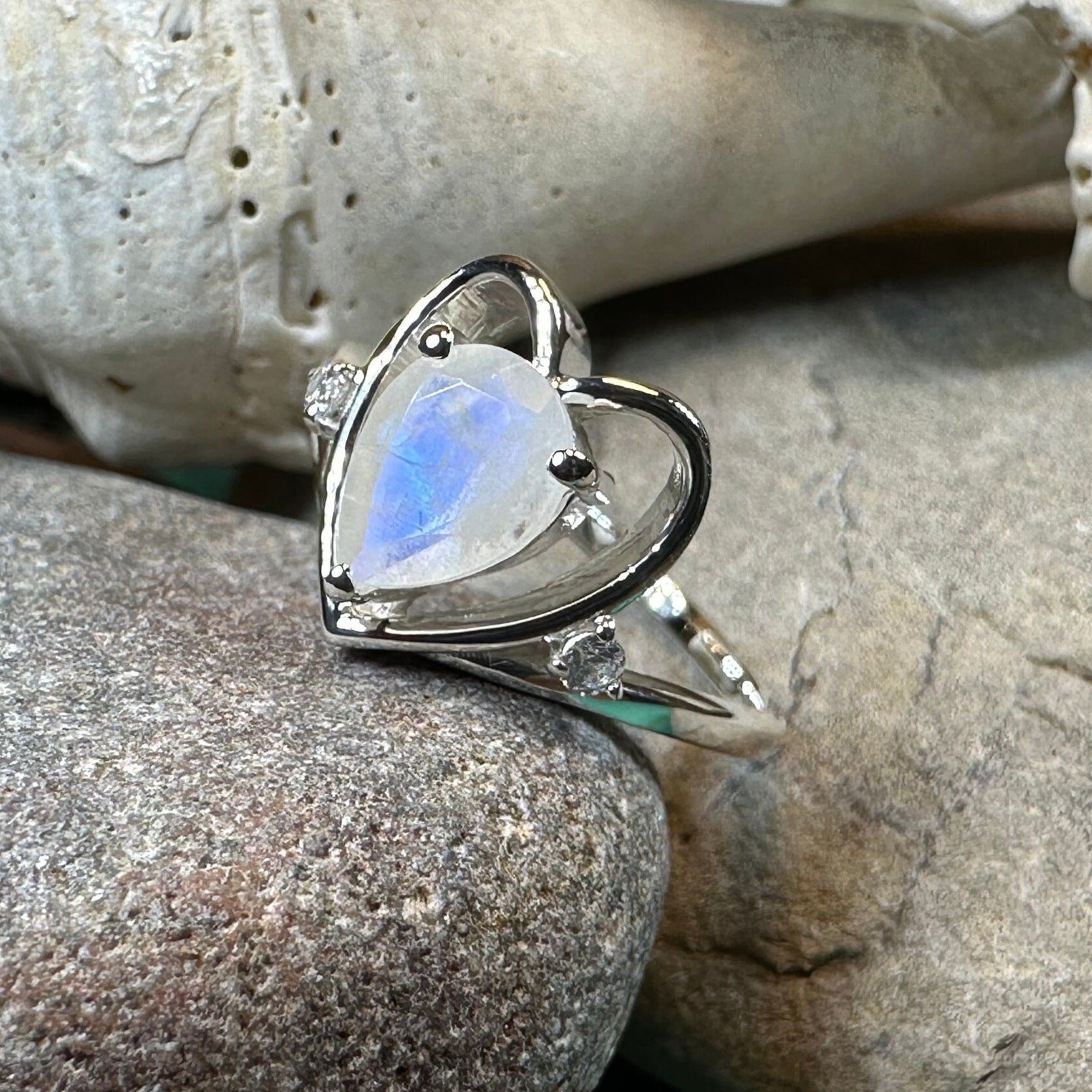 Moonstone Ring, Celtic Heart Ring, Boho Statement Ring, Promise Ring, Anniversary Gift, Celtic Knot Ring, Irish Ring, Mom Gift, Wife Gift
