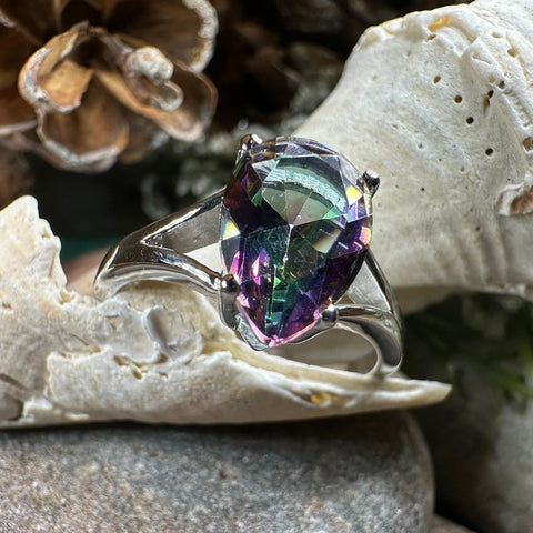 Load image into Gallery viewer, Mystic Topaz Engagement Ring, Celtic Ring, Statement Ring, Topaz Ring, Solitaire Ring, Anniversary Gift, Cocktail Ring, Wife Promise Ring
