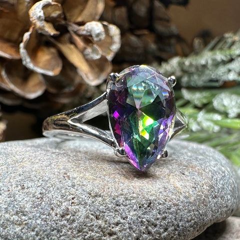 Load image into Gallery viewer, Mystic Topaz Engagement Ring, Celtic Ring, Statement Ring, Topaz Ring, Solitaire Ring, Anniversary Gift, Cocktail Ring, Wife Promise Ring
