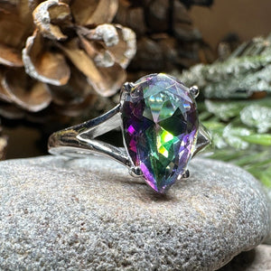 Mystic Topaz Engagement Ring, Celtic Ring, Statement Ring, Topaz Ring, Solitaire Ring, Anniversary Gift, Cocktail Ring, Wife Promise Ring