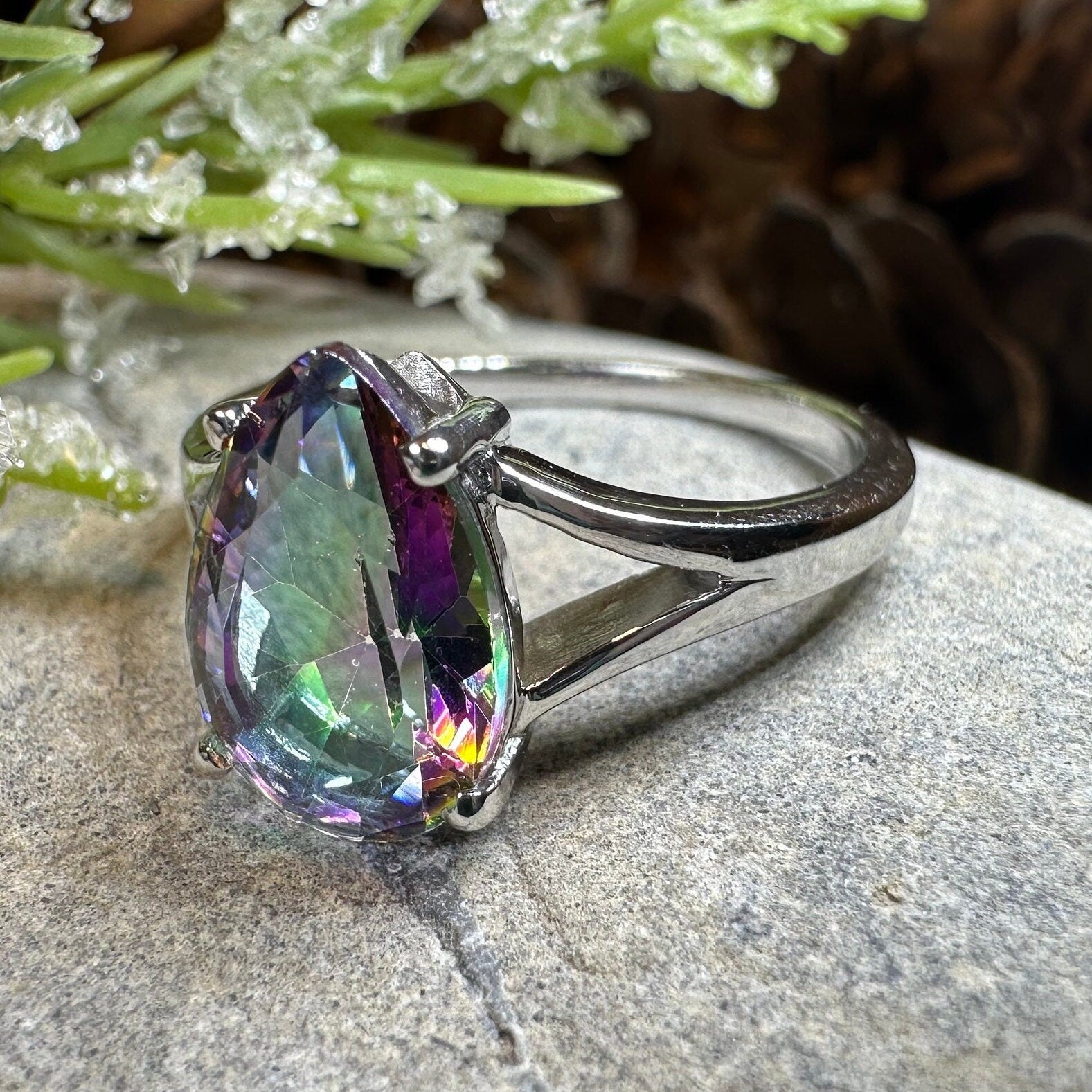 Mystic Topaz Engagement Ring, Celtic Ring, Statement Ring, Topaz Ring, Solitaire Ring, Anniversary Gift, Cocktail Ring, Wife Promise Ring