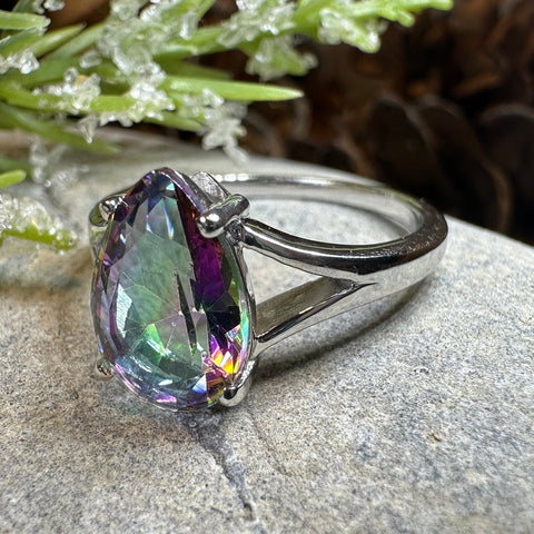 Load image into Gallery viewer, Mystic Topaz Engagement Ring, Celtic Ring, Statement Ring, Topaz Ring, Solitaire Ring, Anniversary Gift, Cocktail Ring, Wife Promise Ring

