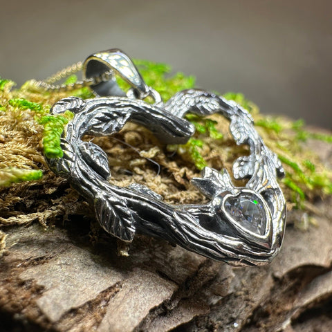 Load image into Gallery viewer, Claddagh Necklace, Celtic Pendant, Irish Jewelry, Bridal Jewelry, Anniversary Gift, Engagement Gift, Girlfriend Gift, Diamond Claddagh Gift
