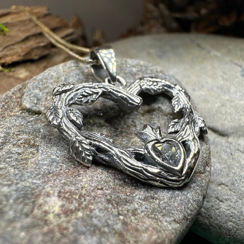 Load image into Gallery viewer, Claddagh Necklace, Celtic Pendant, Irish Jewelry, Bridal Jewelry, Anniversary Gift, Engagement Gift, Girlfriend Gift, Diamond Claddagh Gift
