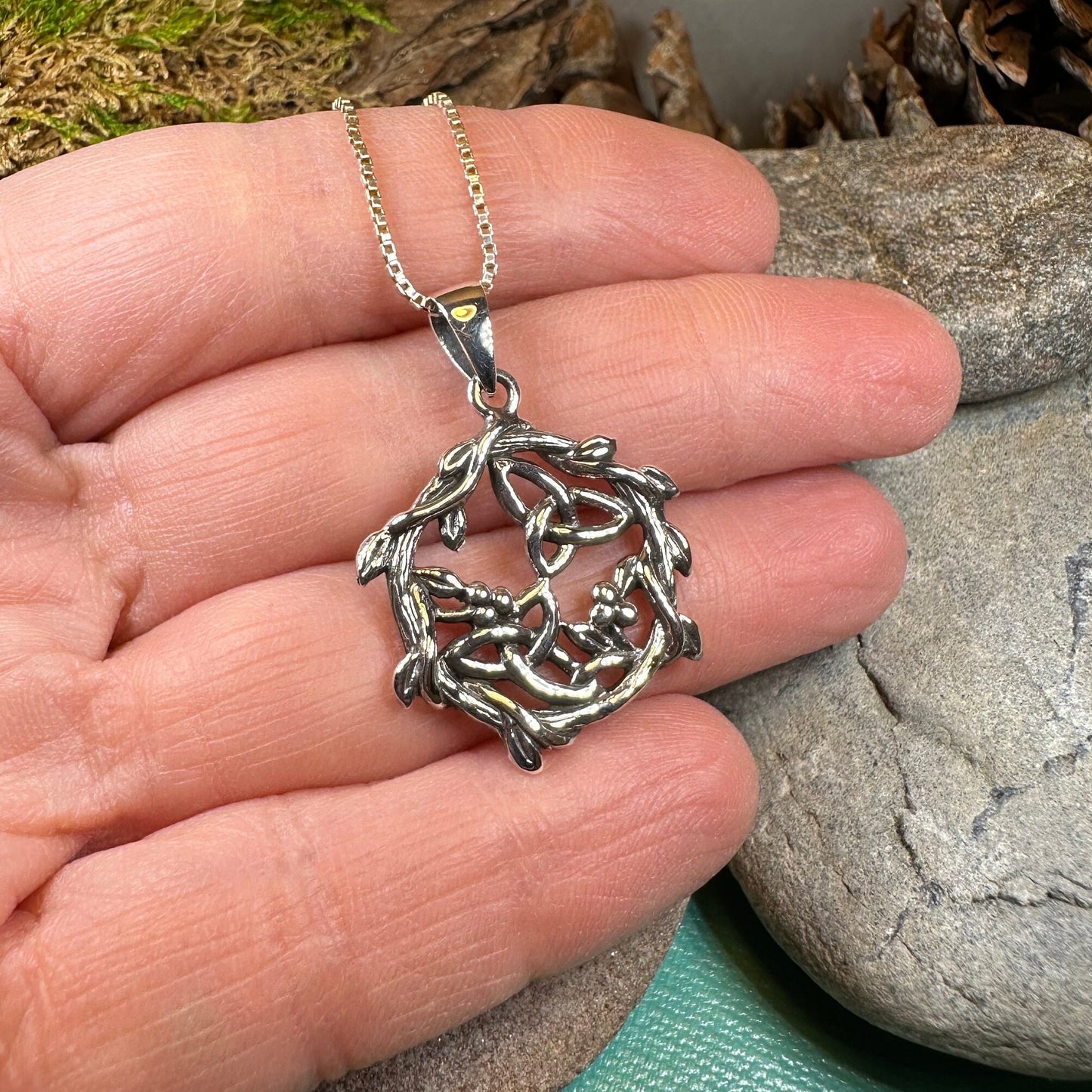 Mistletoe Necklace, Celtic Jewelry, Trinity Knot Pendant, Ireland Gift, Irish Jewelry, Scotland Jewelry, Anniversary Gift, Graduation Gift