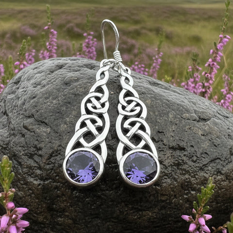 Load image into Gallery viewer, Celtic Earrings, Irish Jewelry, Scotland Jewelry, Boho Mom Gift, Anniversary Gift, Ireland Amethyst Earrings, Wife Gift, Graduation Gift
