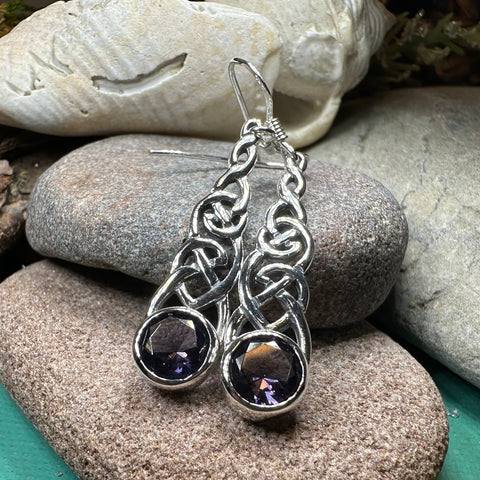 Load image into Gallery viewer, Celtic Earrings, Irish Jewelry, Scotland Jewelry, Boho Mom Gift, Anniversary Gift, Ireland Amethyst Earrings, Wife Gift, Graduation Gift
