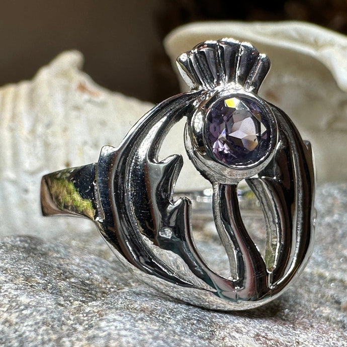 Thistle Ring, Celtic Ring, Scotland Ring, Amethyst Ring, Scottish Ring, Outlander Jewelry, Nature Ring, Thistle Jewelry, Mom Gift, Wife Gift