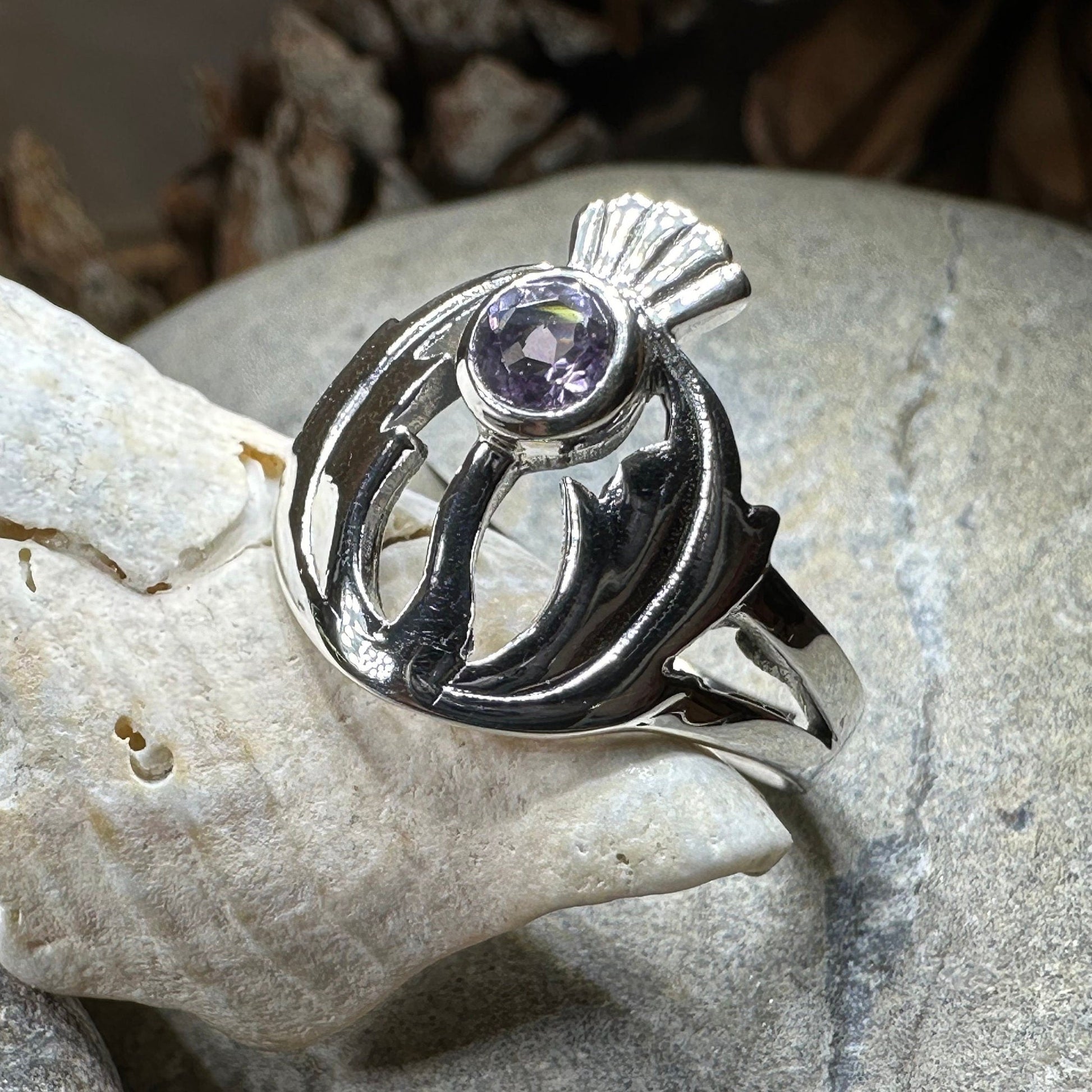 Thistle Ring, Celtic Ring, Scotland Ring, Amethyst Ring, Scottish Ring, Outlander Jewelry, Nature Ring, Thistle Jewelry, Mom Gift, Wife Gift