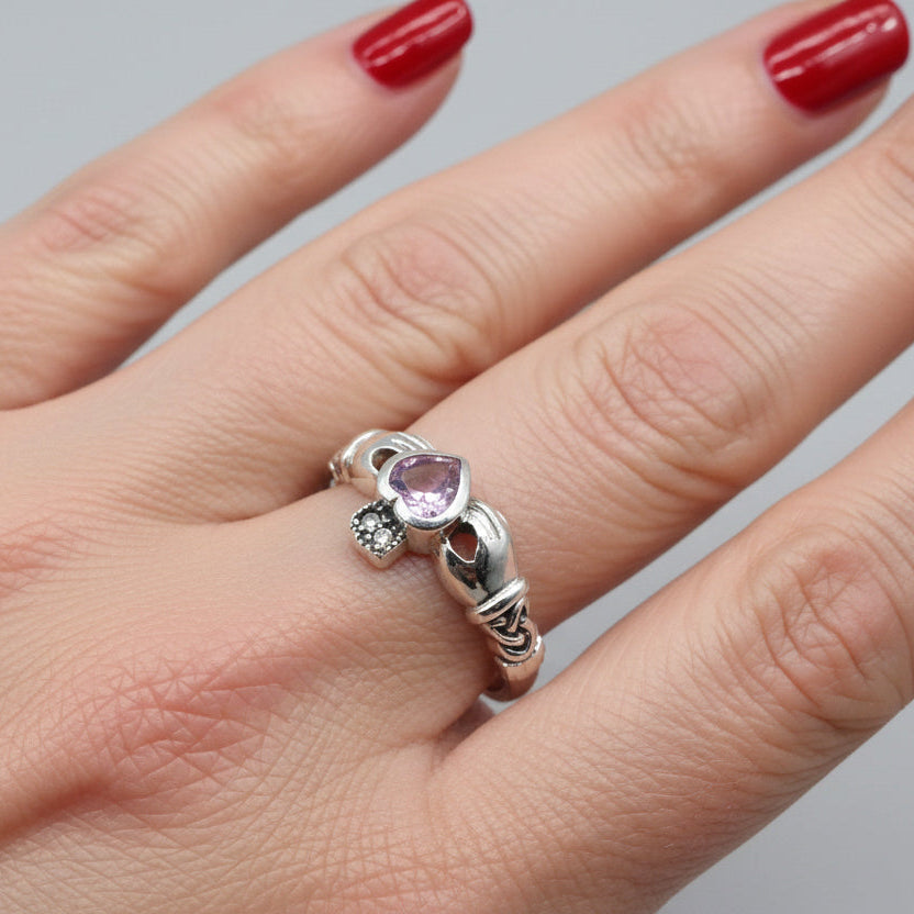Claddagh Ring, Amethyst Celtic Ring, Irish Jewelry, Celtic Knot Jewelry, Irish Ring, Irish Dance Gift, Anniversary Gift, Bridal Ring