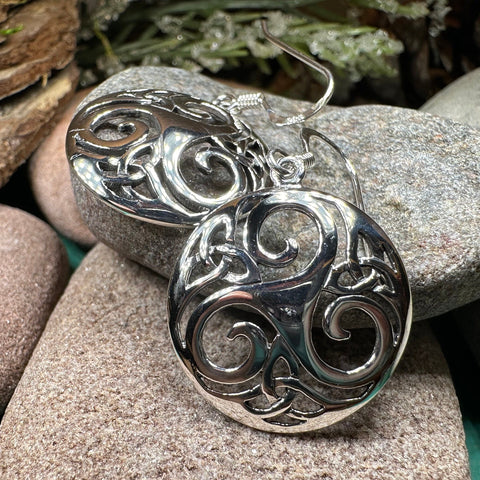 Load image into Gallery viewer, Celtic Spiral Earrings, Irish Jewelry, Viking Jewelry, Ireland Gift, Triskelion Jewelry, Triskele, Celtic Jewelry, Triple Spiral Jewelry
