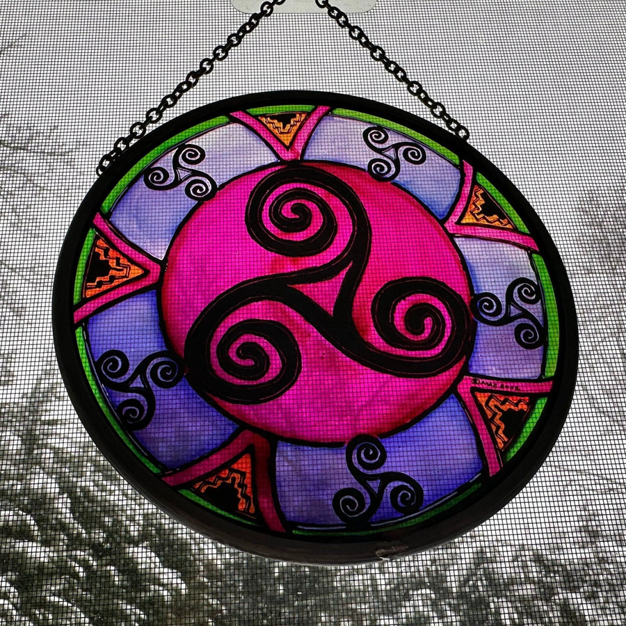 Celtic Spiral Wall Decor, Ireland Gift, Stained Glass Celtic Knot, New Home Gift, Irish Wedding Gift, Scottish Gift, Purple Celtic Swirls