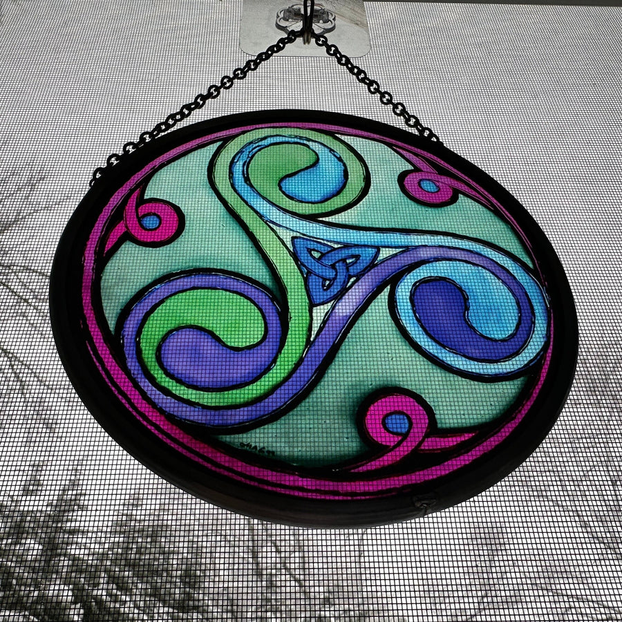 Celtic Spiral Wall Decor, Ireland Gift, Stained Glass Celtic Knot, New Home Gift, Irish Wedding Gift, Scottish Gift, Green Durrow Triskele