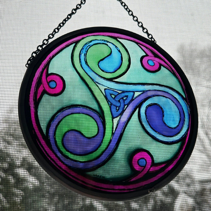 Celtic Spiral Wall Decor, Ireland Gift, Stained Glass Celtic Knot, New Home Gift, Irish Wedding Gift, Scottish Gift, Green Durrow Triskele