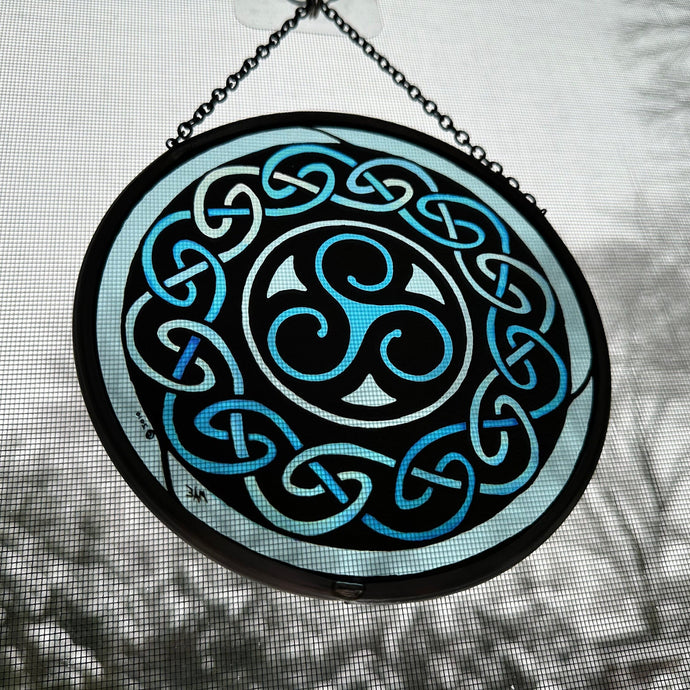 Celtic Spiral Wall Decor, Ireland Gift, Stained Glass Celtic Knot, New Home Gift, Irish Wedding Gift, Scottish Gift, Blue Brenton Triskele
