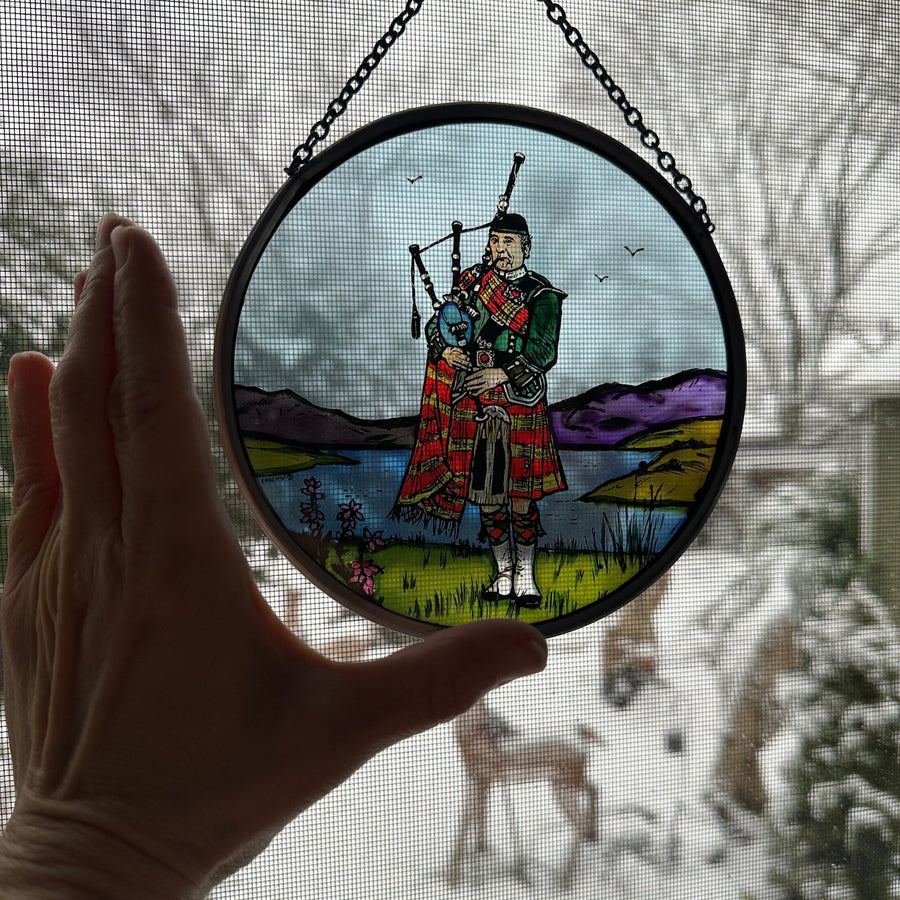 Bagpiper Wall Decor, Scottish Gift, Stained Glass Bagpipes, New Home Gift, Scotland Wedding Gift, Celtic Gift, Highland Bagpiper Gift