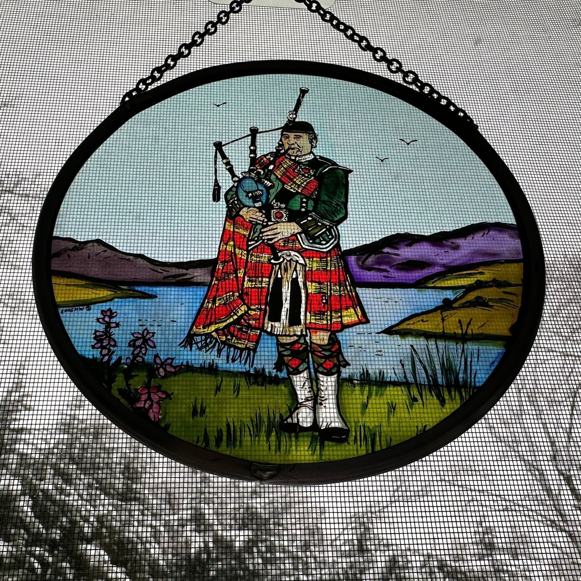 Bagpiper Wall Decor, Scottish Gift, Stained Glass Bagpipes, New Home Gift, Scotland Wedding Gift, Celtic Gift, Highland Bagpiper Gift