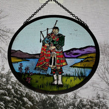 Load image into Gallery viewer, Bagpiper Wall Decor, Scottish Gift, Stained Glass Bagpipes, New Home Gift, Scotland Wedding Gift, Celtic Gift, Highland Bagpiper Gift
