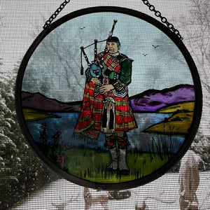 Bagpiper Wall Decor, Scottish Gift, Stained Glass Bagpipes, New Home Gift, Scotland Wedding Gift, Celtic Gift, Highland Bagpiper Gift