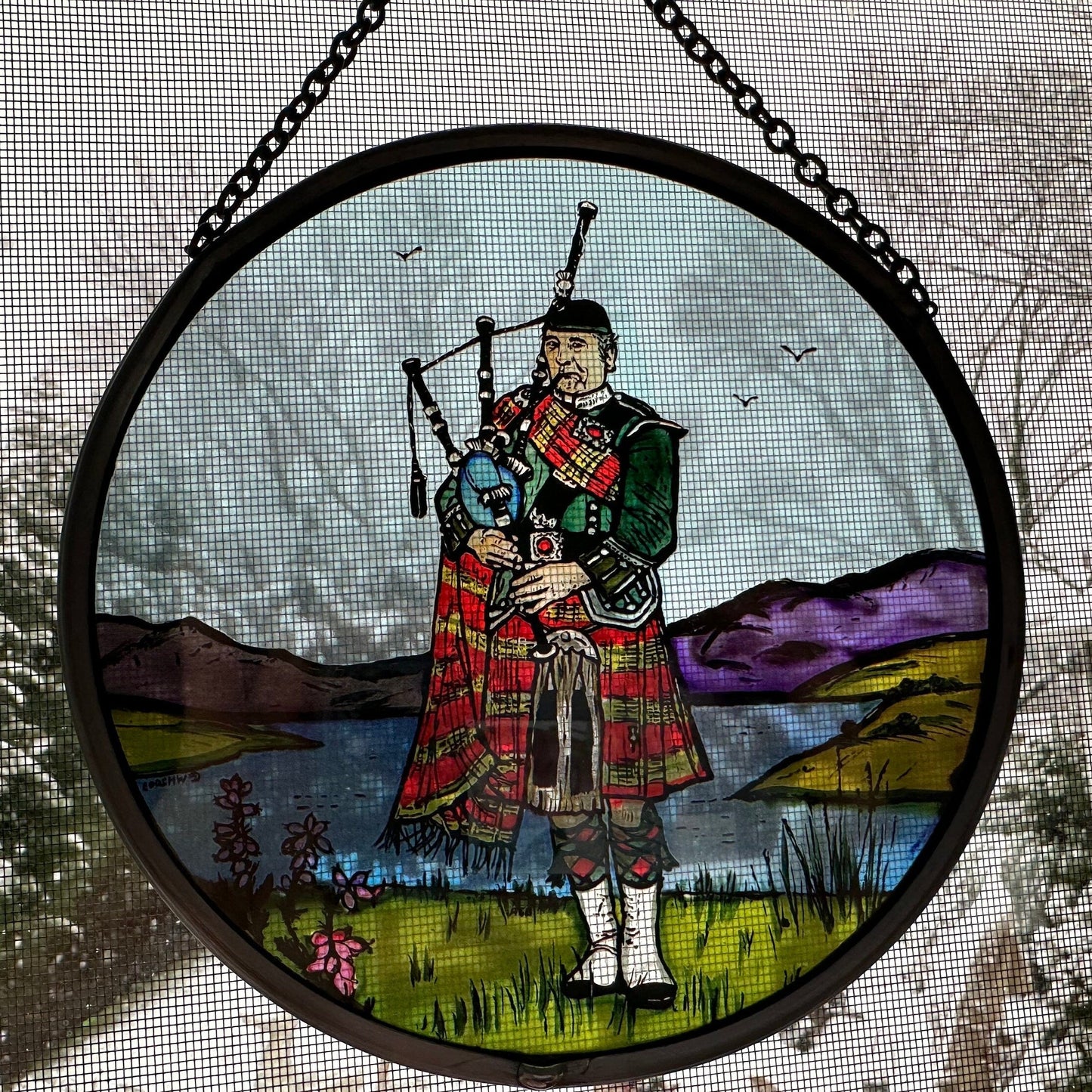 Bagpiper Wall Decor, Scottish Gift, Stained Glass Bagpipes, New Home Gift, Scotland Wedding Gift, Celtic Gift, Highland Bagpiper Gift