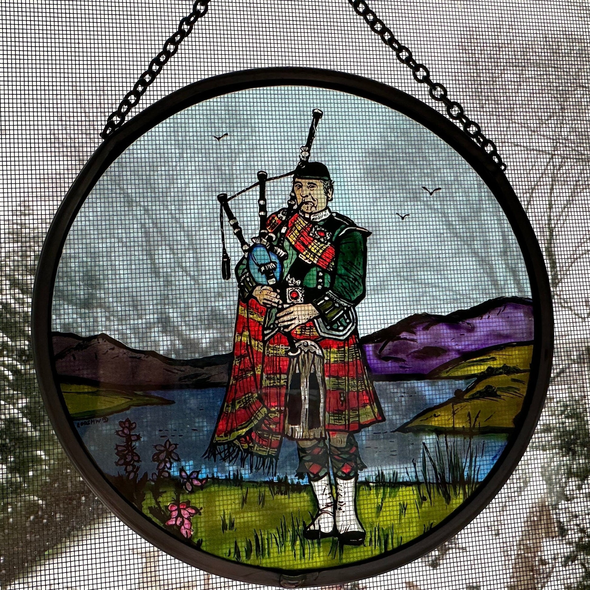 Bagpiper Wall Decor, Scottish Gift, Stained Glass Bagpipes, New Home Gift, Scotland Wedding Gift, Celtic Gift, Highland Bagpiper Gift