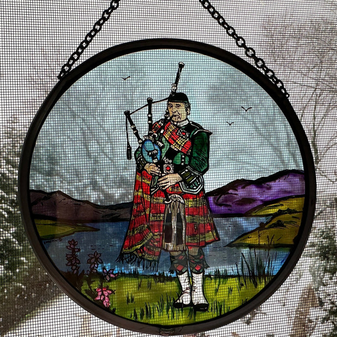 Bagpiper Wall Decor, Scottish Gift, Stained Glass Bagpipes, New Home Gift, Scotland Wedding Gift, Celtic Gift, Highland Bagpiper Gift