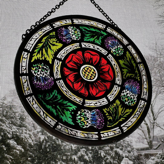 Rose and Thistle Wall Decor, Scottish Gift, Scotland Stained Glass, New Home Gift, Scotland Wedding Gift, Celtic Gift, Glasgow Gift