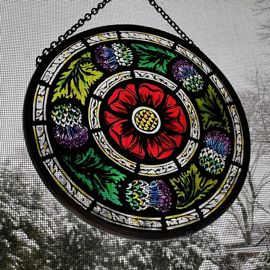 Rose and Thistle Wall Decor, Scottish Gift, Scotland Stained Glass, New Home Gift, Scotland Wedding Gift, Celtic Gift, Glasgow Gift
