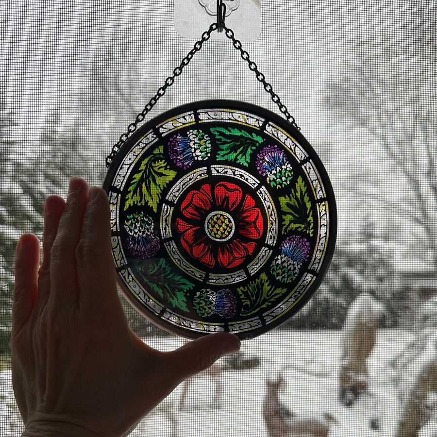 Rose and Thistle Wall Decor, Scottish Gift, Scotland Stained Glass, New Home Gift, Scotland Wedding Gift, Celtic Gift, Glasgow Gift
