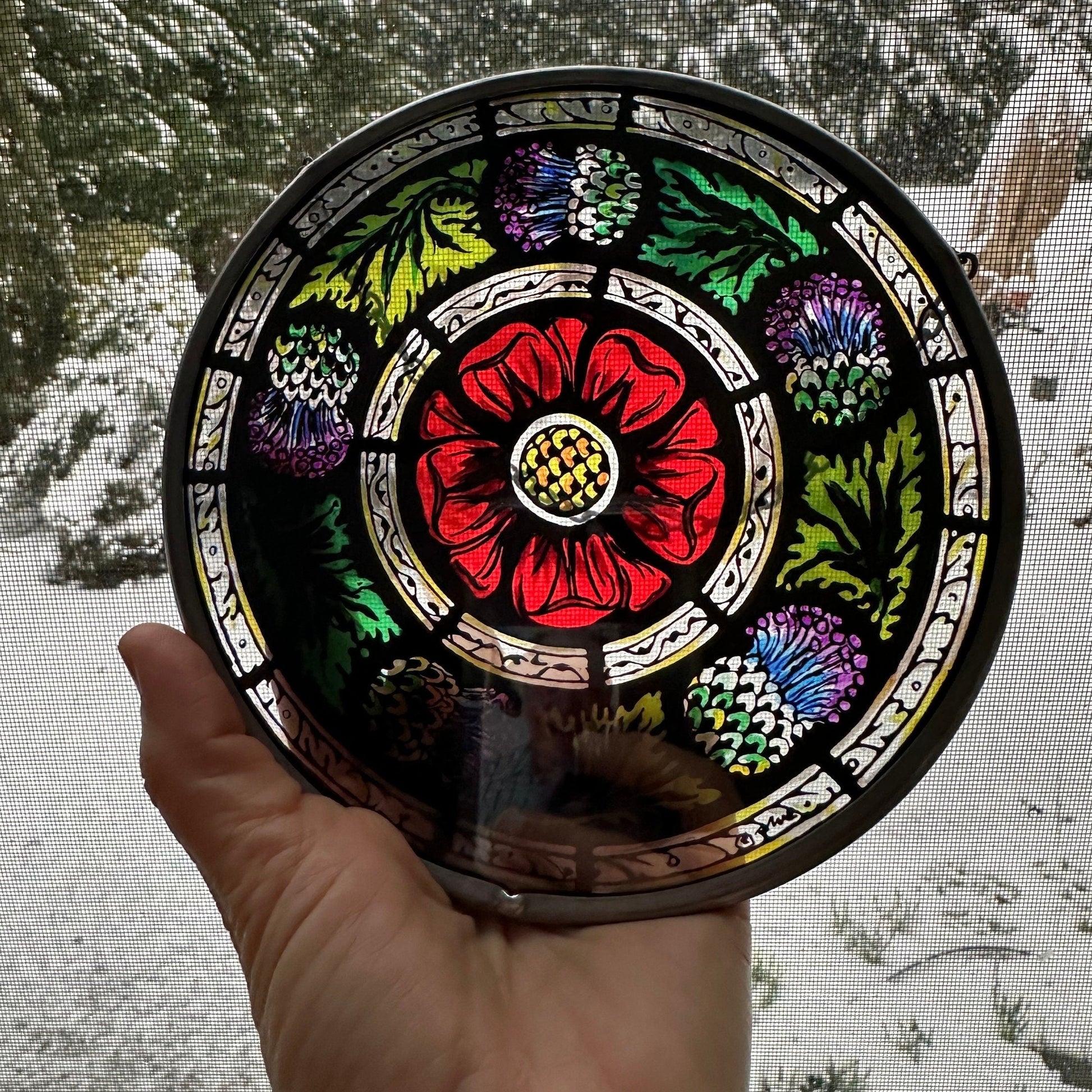 Rose and Thistle Wall Decor, Scottish Gift, Scotland Stained Glass, New Home Gift, Scotland Wedding Gift, Celtic Gift, Glasgow Gift