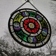 Load image into Gallery viewer, Rose and Thistle Wall Decor, Scottish Gift, Scotland Stained Glass, New Home Gift, Scotland Wedding Gift, Celtic Gift, Glasgow Gift
