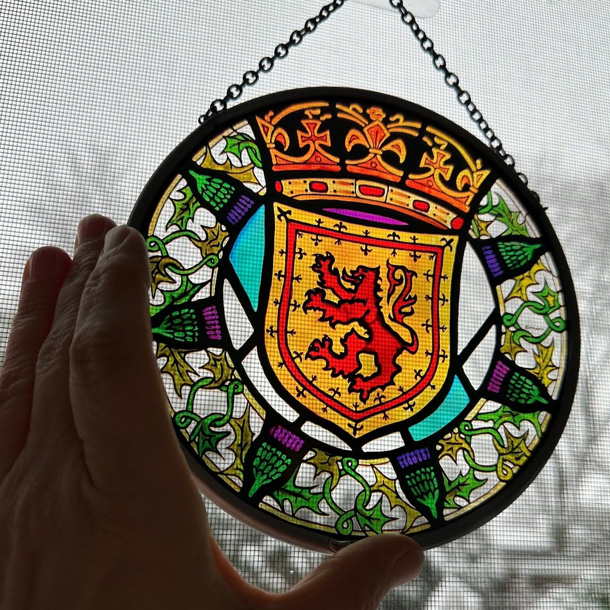 Scottish Lion Wall Decor, Scottish Thistle Gift, Scotland Stained Glass, New Home Gift, Scotland Wedding Gift, Celtic Gift, Sterling Castle