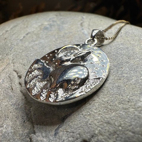 Load image into Gallery viewer, Rabbit Necklace, Nature Jewelry, Full Moon Pendant, Hare Necklace, Bunny, Animal Jewelry, New Beginnings, Inspirational Gift, Wiccan Jewelry
