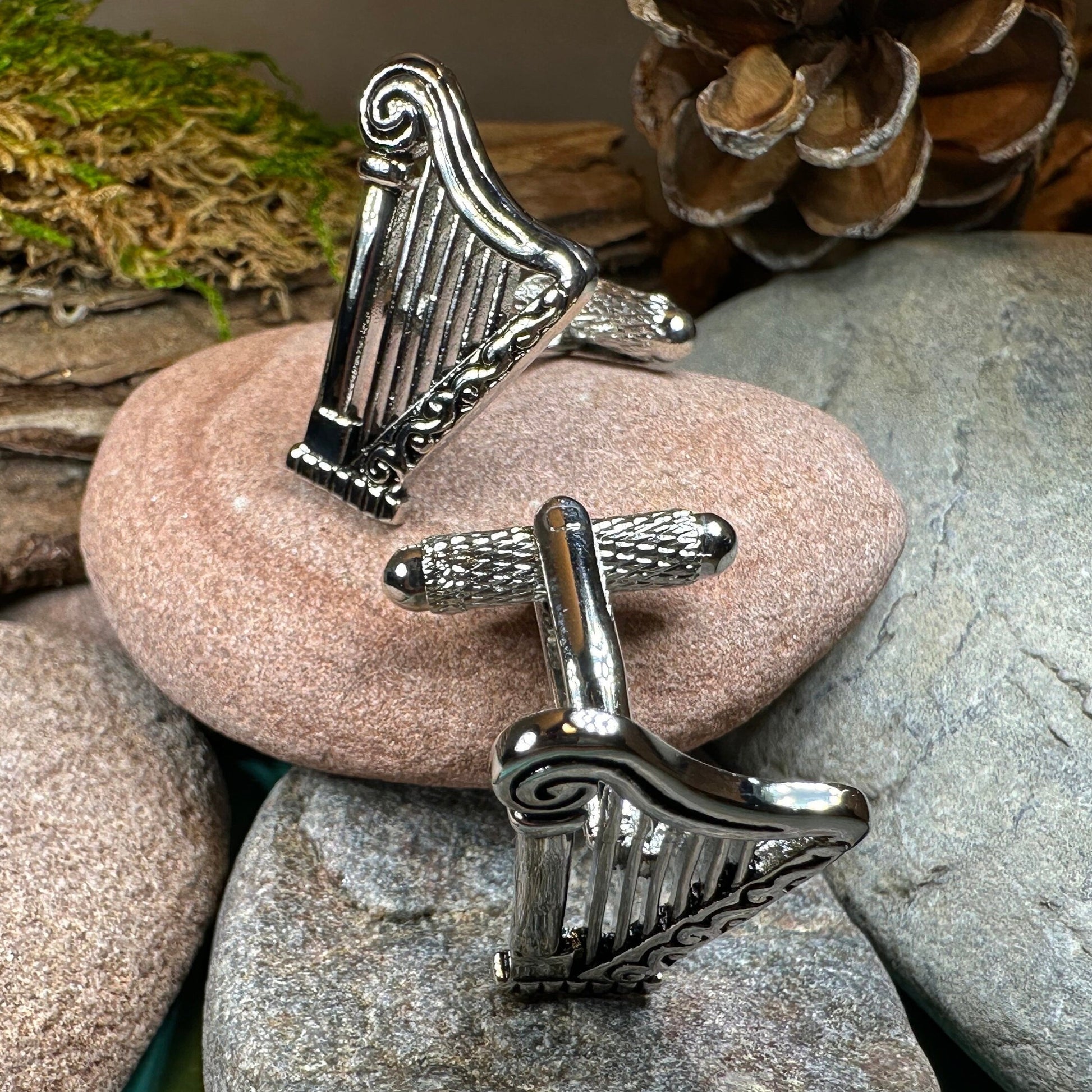 Irish Harp Cuff Links, Ireland Jewelry, Men's Celtic Jewelry, Music Jewelry Gift, Groom Gift, Boyfriend Gift, Husband Gift, Cool Cufflinks